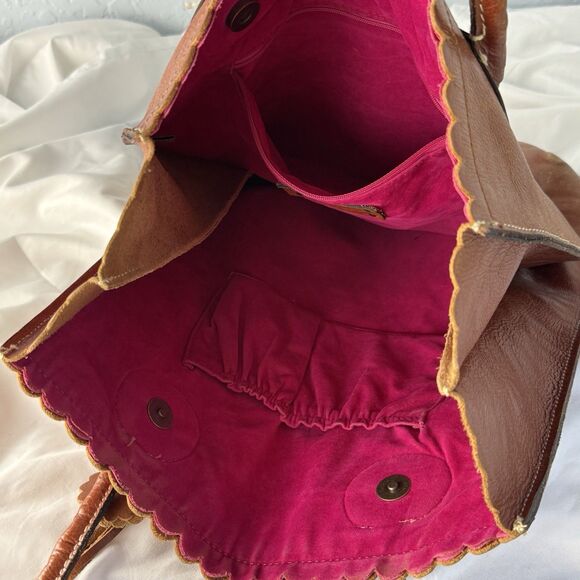 Patricia Nash Leather Handbag Tooled Brown Leather 17x12.5 Cavo Tote Excellent - Picture 7 of 9